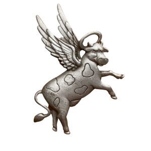 Charming Cow with Wings Brooch Signed JJ
